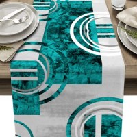 Abstract Retro Geometric Marble Texture Linen Table Runner Holiday Party Decoration Washable Dining Table Runner Wedding Decor