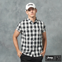 Jeep 男裝 美式休閒格紋短袖襯衫-黑白格
