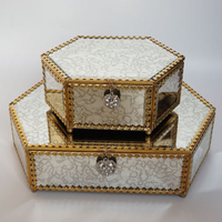 銅色六邊仿古鏡花邊玻璃首飾盒 高檔首飾收納盒陳列展示盒道具