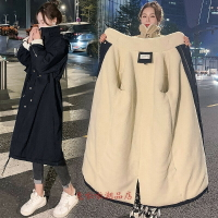韓國羔羊毛冬季棉服零下-10度保暖女中長款過膝加厚外套升級款寬鬆大尺碼長袖外套防風禦寒雪山羊羔毛外套防風大衣防寒過膝外套