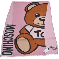 MOSCHINO 義大利製大品牌TOY小熊LOGO 100%薄羊毛圍巾(粉色系)