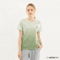 【Hang Ten】女裝-REGULAR FIT銅纖維無縫漸層透氣吸濕排汗短袖上衣(綠)