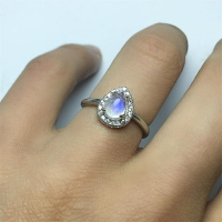 天然藍月光石戒指女水滴指環開口可調節簡約時尚百搭水晶飾品禮物