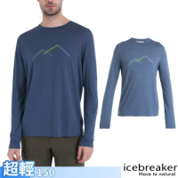 【Icebreaker】男 羊毛 Tech Lite III 圓領長袖上衣(絢麗山岳) IB0A56WJ-A76 復古藍