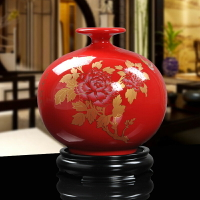 輕奢客廳陶瓷天地方圓紅色花瓶子家居飾品喜慶擺件玄關結器工藝品
