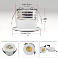 Mini LED Spot Downlights COB 3W 270lm 110V 220V Dimmable Cabinet Light Black White Silver Finish Aluminum Cut Hole 30mm
