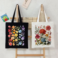Shoulder Bag Wildflowers Canvas Tote Bag Women Daisy Rose Lavender Shopping Bag Student Plant Style Female Reusable Handbags