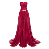 Stunning Burgundy Evening Dresses Sweetheart Beading Formal Party Gowns Sleeveless Chiffon A-LINE Evening Gowns for Women