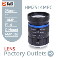25 mm 10MP Lens Manual Iris 1" F1.4 C Mount HD Lens for CCTV and Machine Vision Basler Cameras Low Distortion IR 10Megapixel