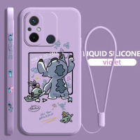 Cute Stitch Lilo Angel For Xiaomi Redmi 12 12C 11 Prime A1 10 10X 9 9A 9AT 8 Pro 4G 5G Liquid Left Rope Phone Case