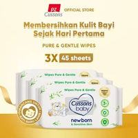 Cussons Baby Wipes Pure & Gentle Newborn & Sensitive Skin Tisu Basah [45 Sheets] isi 3 Pcs