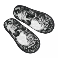 Custom Women Gothic Lace Skull House Slippers Cozy Warm Mexican Day Of The Dead Memory Foam Fluffy Slipper Indoor Outdoor Shoes