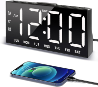 Digital Alarm Clock with Large Display Big Bold Numbers Dimmer 2 USB Charging Ports Snooze Small Tab