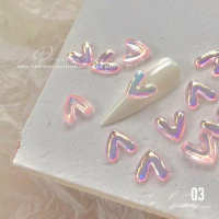 50pcs/pack of summer new color crystal glue aurora love peach heart V-shaped jewelry diy manicure nail sticker jewelry