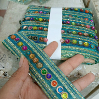 aplikasi renda payet lebar 4cm/renda India payetan/(harga per 45cm)