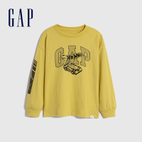 【GAP】男幼童裝 Gap x 風火輪聯名 Logo純棉印花圓領長袖T恤-黃色(774029)