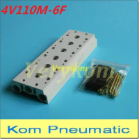 4V110-06 Series Airtac Solenoid Valve Manifold Base Board With Screws &amp; Rubber 100M-6F 6 Station 4V100M6F Block Airtac Type