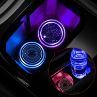 2X Car Luminous Water Cup Coaster 7 Colorful Car Emblem Led Atmosphere Light For Saab Scania 9-3 9-5 900 R620 R470 Non-slip Mat