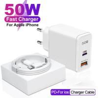 For Apple 50W PD Super Fast Charger For iPhone 14 13 12 11 Pro Max USB C to iPhone Cable XS XR 8 7 Plus Charging Accessories
