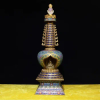 23 " Chinese Pure Bronze cloisonne 24K Gold Shakyamuni Buddha pagoda stupa