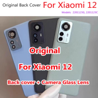 Original Back Glass Cover Housing For Xiaomi 12 Mi 12 5G Battery Door Rear Case Mobile Lid Camera Frame Glass Lens + Adhensive