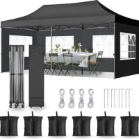 10x20 Heavy Duty Pop Up Canopy Tent with 6 Removable Sidewalls, Easy Setup Commercial Outdoor Canopy Upgraded Waterproof Windpr