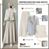One Set Wanita Korea (Rok Flare,Kemeja,Vest Cherish) Setelan Wanita Rok Mayung Mix Outer Remaja Dewa