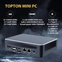 TOPTON 13th Gen Gaming Mini PC i9 13900H i7 13700H Intel Thunderbolt 4 DDR5 DDR4 PCIE4.0 Gamer Computer 2*2.5G LAN 4*4K WiFi6
