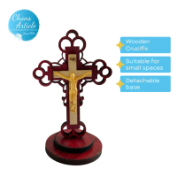 Gold Corpus Crucifix 93063 Engraved Wooden Material Jesus Cross Standing Detachable Base Car