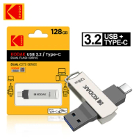 Kodak K273 USB Flash Drives OTG 128GB USB 3.2 Type c Pen Drive high speed 128GB PenDrives with Leather lanyard for phone