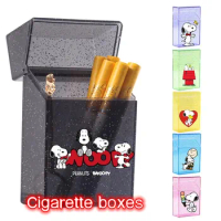 Anime Snoopy Ins Transparent Cigarette Case Cartoon Puppy 20 Flip Top Cigarette Case Kawaii Smooking Organizer Holder Toy Gifts