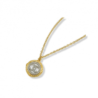 CHANEL 項鍊 (經典菱格圓圈 雙C帶鑽 淡金)