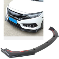 For Honda Civic X FC FK 10th Gen 2016-2018 4 Door Sedan Front Bumper Spoiler Lip Carbon Fiber Look/Gloss Black Splitter Blade