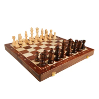 Wooden Chess Board Set 15 Inch International Chess Game Foldable Chess Board with Crafted Chess Pieces for Kids Adults