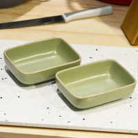【YU Living 信歐傢居】日式和風長方陶瓷餐盤二件組 餐碗 小菜盤(二件一組/長14.5cm/3色/黑.綠.白色)