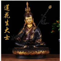 46CM 18inch # HUGE TOP figure of Buddha HOME efficacious Protection Tibetan Gold-plated Lotus Padmasambhava Buddha brass statue