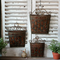 歐式復古鐵藝扇形壁掛花桶 傘桶 家居裝飾 復古做舊孤品多款可選1入