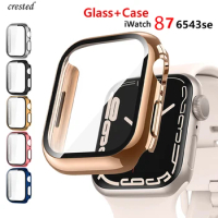 Glass+cover For Apple Watch Case 44mm 40mm 45mm 41mm 38mm 42mm Accessories Plated Screen Protector iWatch series 8 6 4 5 3 se 7