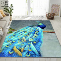 Peacock pattern Square Anti-Skid Area Floor Mat 3D Rug Non-slip Mat Dining Room Living Room Soft Bedroom Carpet