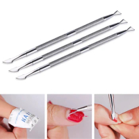 1 Pcs 2 Way Nail Polish Remove Stainless Steel Nail Cuticle Pusher Nail Art Files UV Gel Polish Remove Manicure Care Clean Tools
