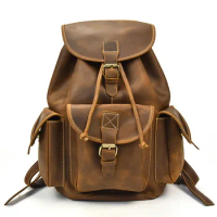 Vintage Men Leather Backpack Genuine Leather Backpack Laptop Student Leisure Bag Travel Bag Backpack Men