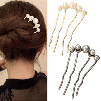 2 Pcs Pearls Twist Hair Pins Metal Hair Side Combs French Twist Hair Pins Pearls Fork Clip Pearl Hai