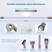 For Dyson Flexible Extended Crevice Nozzle+Hose Extension Suitable For Dyson V7 V8 V10V11V15 Vacuum Cleaner Accessories Gray