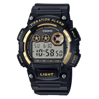 CASIO 超亮LED強悍震動數位運動錶(W-735H-1A2)-黑x金框/47mm