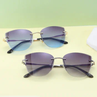 Cat Eye Shape Sunglasses Women Rimless Cut Edge UV400 Protection Men Sun Glasses Travelling Driving Man Sunglass