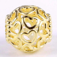 Original Gold Color Openwork Open You Heart Beads Fit 925 Sterling Silver Bead Charm Bracelet Bangle DIY Jewelry