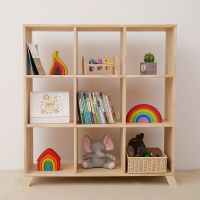 書架 書柜 置物架 北歐實木書架格子柜落地簡約現代學生組合書柜兒童玩具儲物收納柜