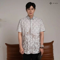My Aksa Batik Premium Kemeja Batik Pria Lengan Pendek Superfine Aksara Binar Grey S