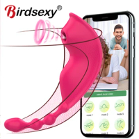 Bluetooth Butterfly Wearable Sucking Vibrator for Women Wireless APP Remote Control Vibrating Panties Dildo Sex Toys for Couple