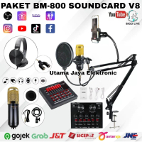 Paket Komplit Mic BM800 Soundcard Bluetooth V8 Stand Mic Pop Filter